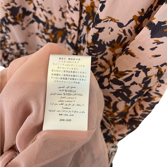 Joie Elsverre Silk Abstract Long Sleeve Dropped Waist Flounce Mini Dress, Size 8 - Picture 8 of 8